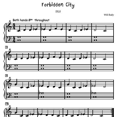Forbidden City Sheet Music and Sound Files for Piano Students